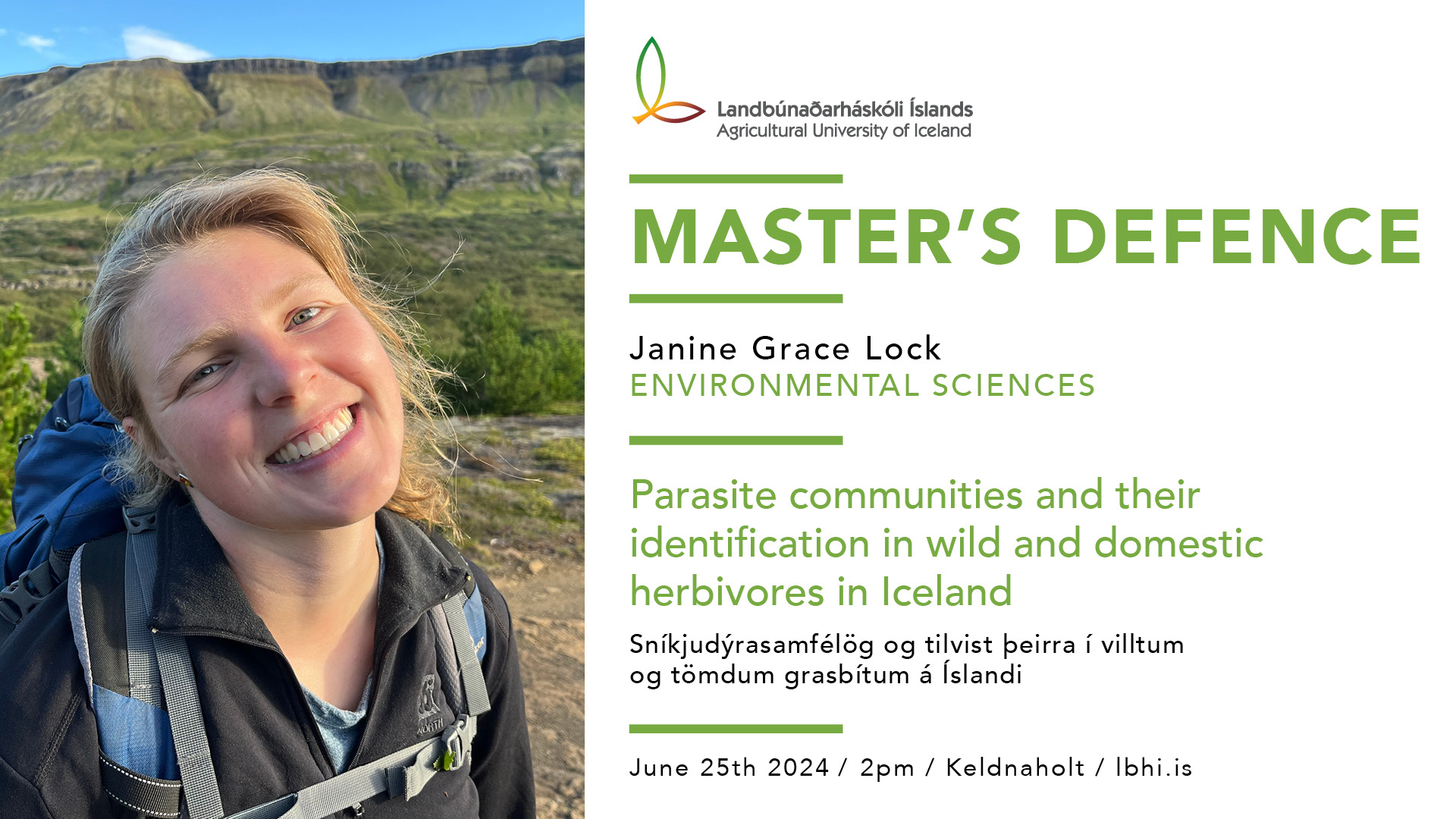 Master's defence in Environmental Sciences – Janine Grace Lock