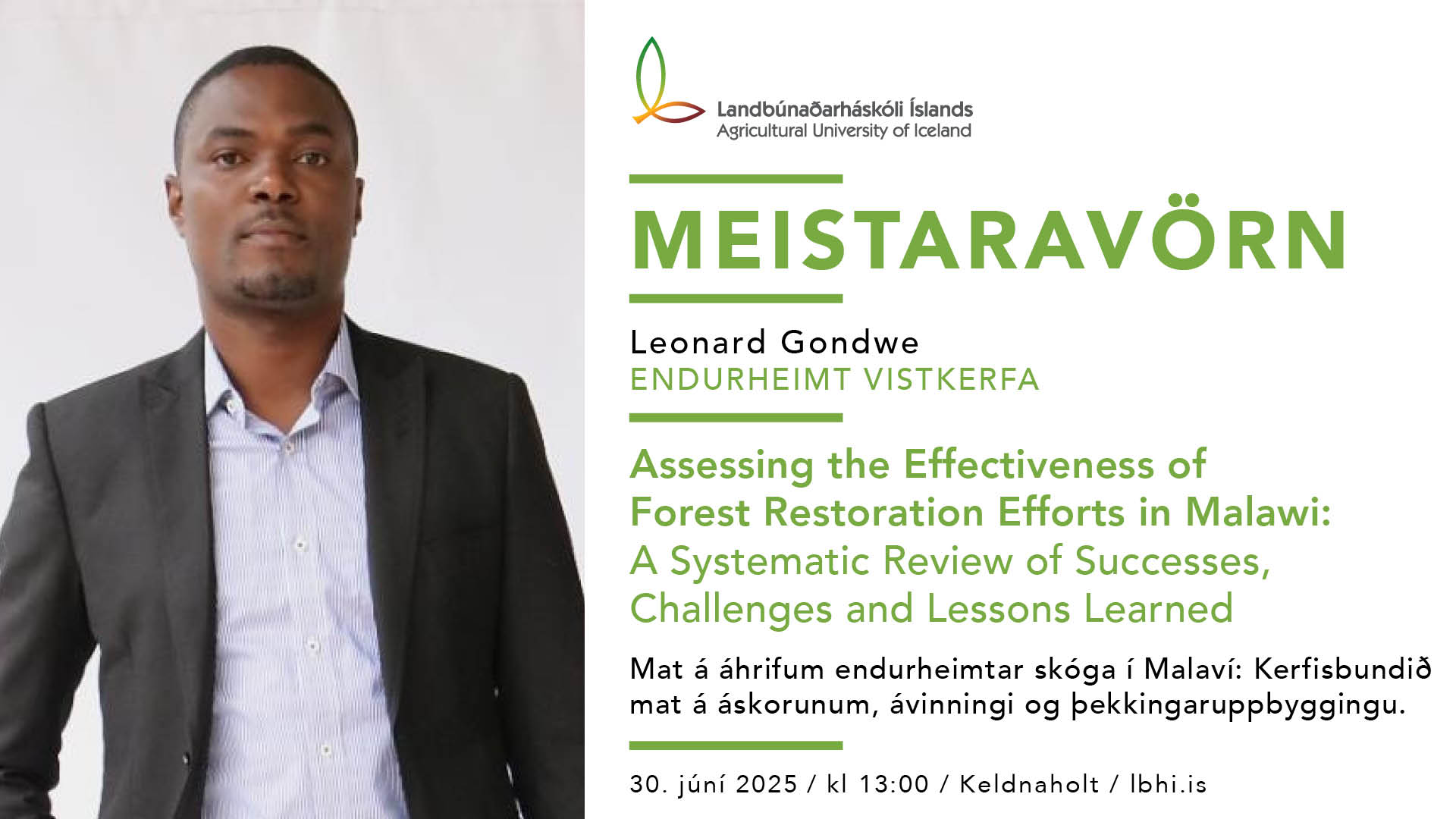 Master's defence in Restoration Ecology – Leonard Gondwe